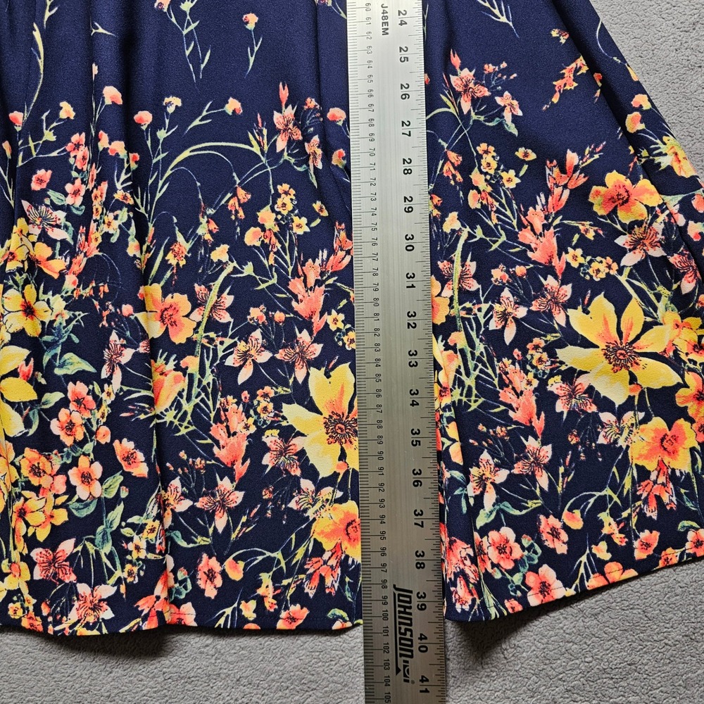 London Times Navy Blue Floral Fit and Flare Cap Sleeve Dress Womens Size 14 - Picture 2 of 10